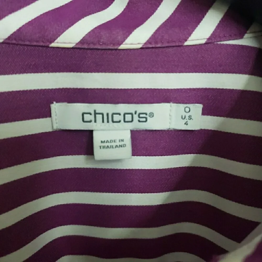 Chico's Women Striped Long Sleeve Button-Up Shirt Multicolor Size 0 US S